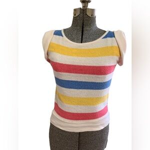 Vintage 80s Terry Cloth T-shirt Striped Primary Colored Size Small Folded Sleeve